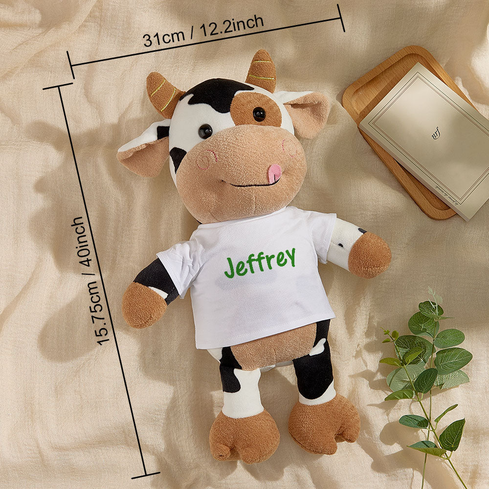 Personalized Cow Plush Stuffed Toy with Custom Text Gift for Baby Shower