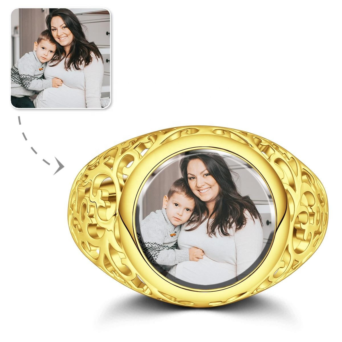 Round Women Rings Custom Photo Ring Mother's Day Gifts