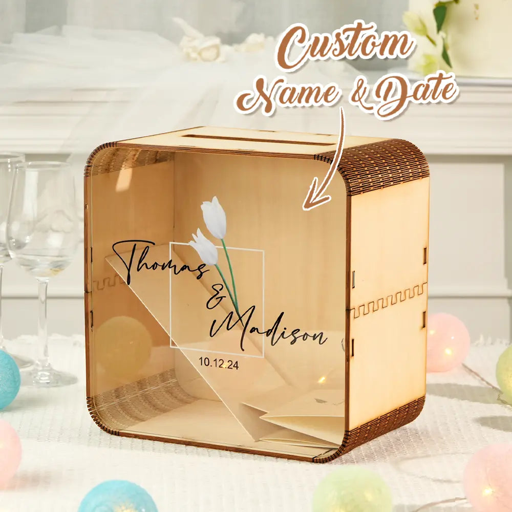Personalized Wedding Card Box Square Wedding Memory Box Wedding Gift for Couple