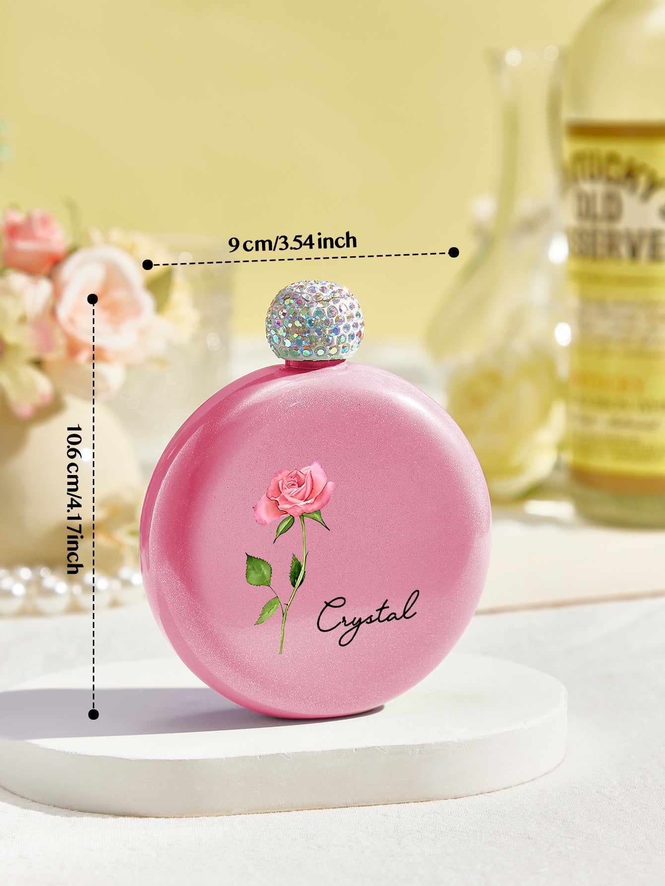 Personalized Birth Flower Round Flasks with Name 5oz Glitter Flask Birthday Bridesmaid Party Gift for
