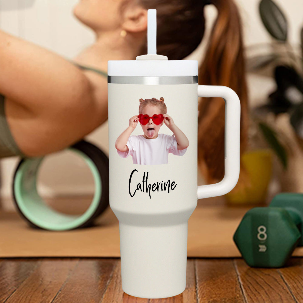 Personalized Text 40oz Insulated Mug with Handle and Straw Stainless Steel Custom Travel Cup Gift for