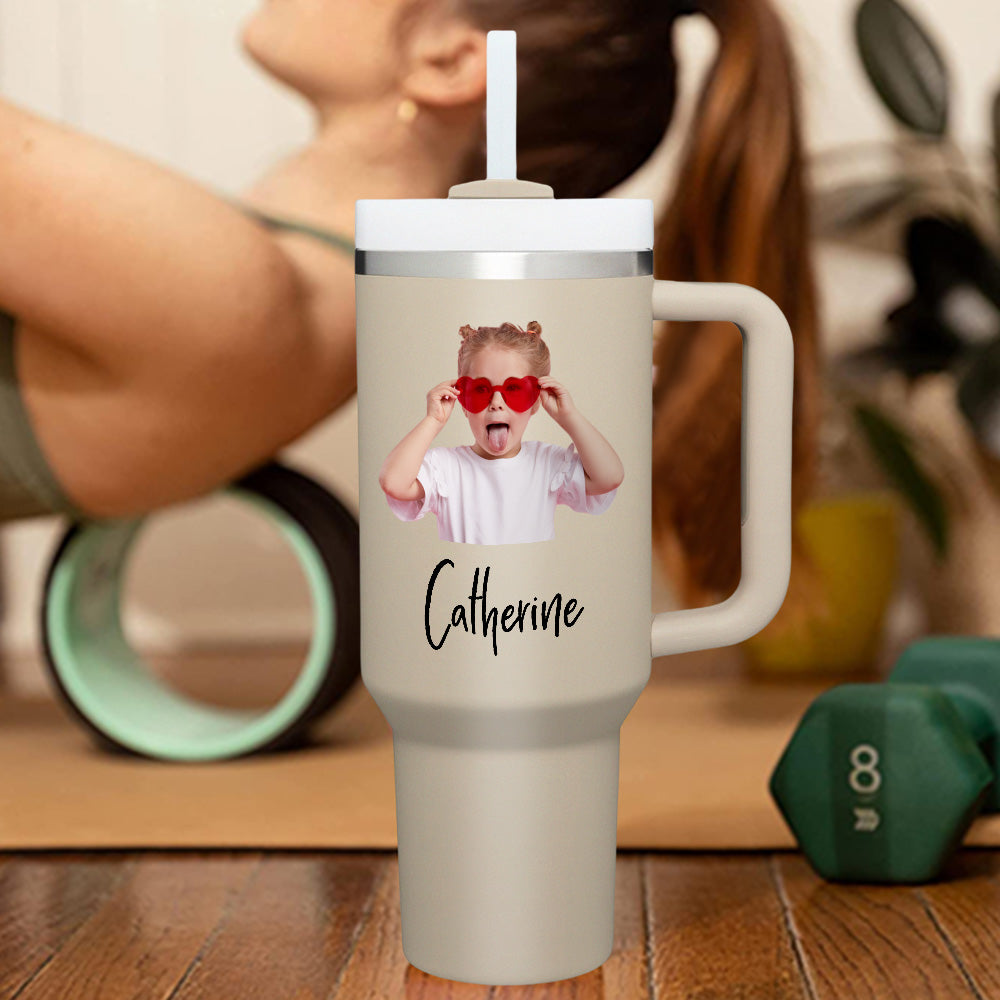 Personalized Text 40oz Insulated Mug with Handle and Straw Stainless Steel Custom Travel Cup Gift for