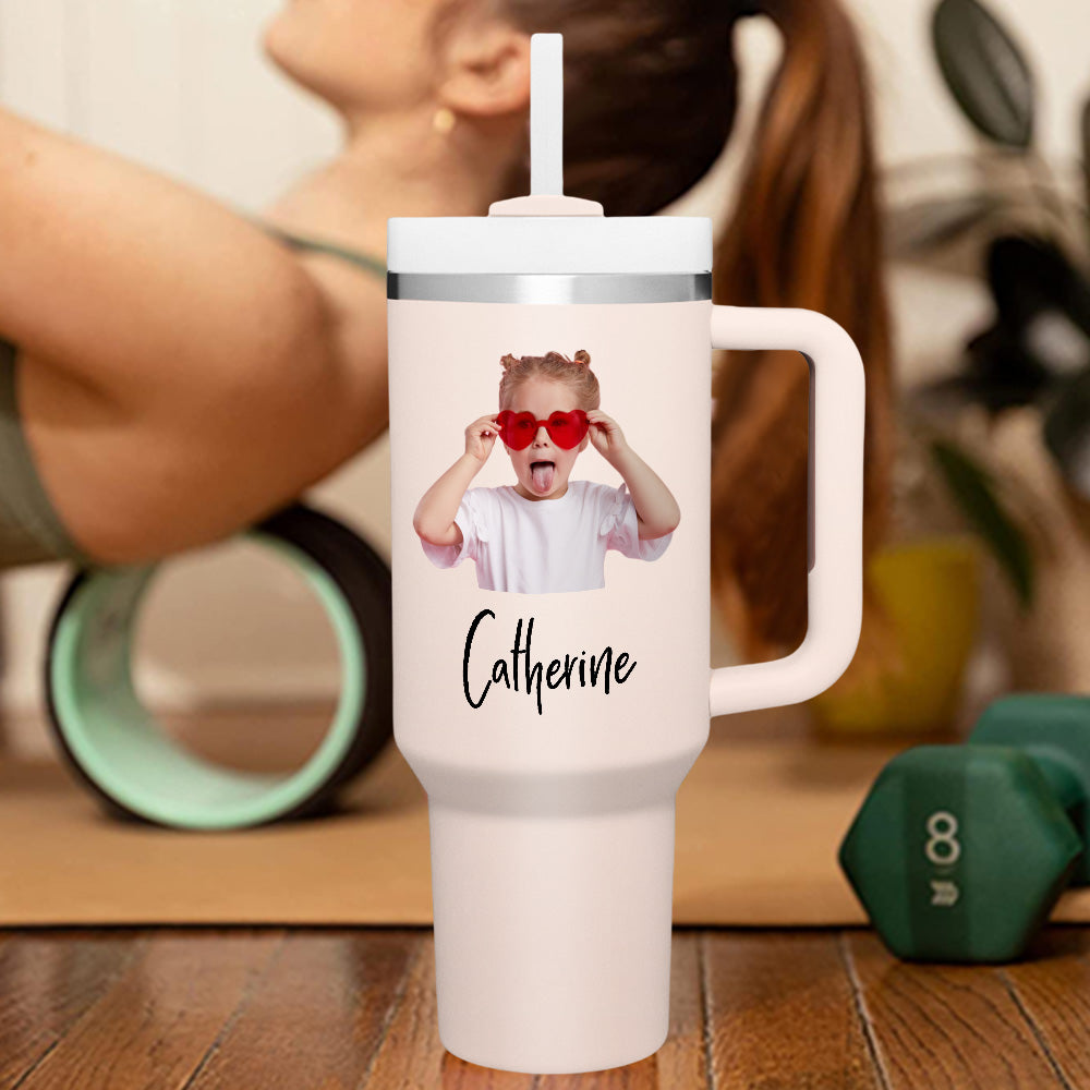 Personalized Text 40oz Insulated Mug with Handle and Straw Stainless Steel Custom Travel Cup Gift for