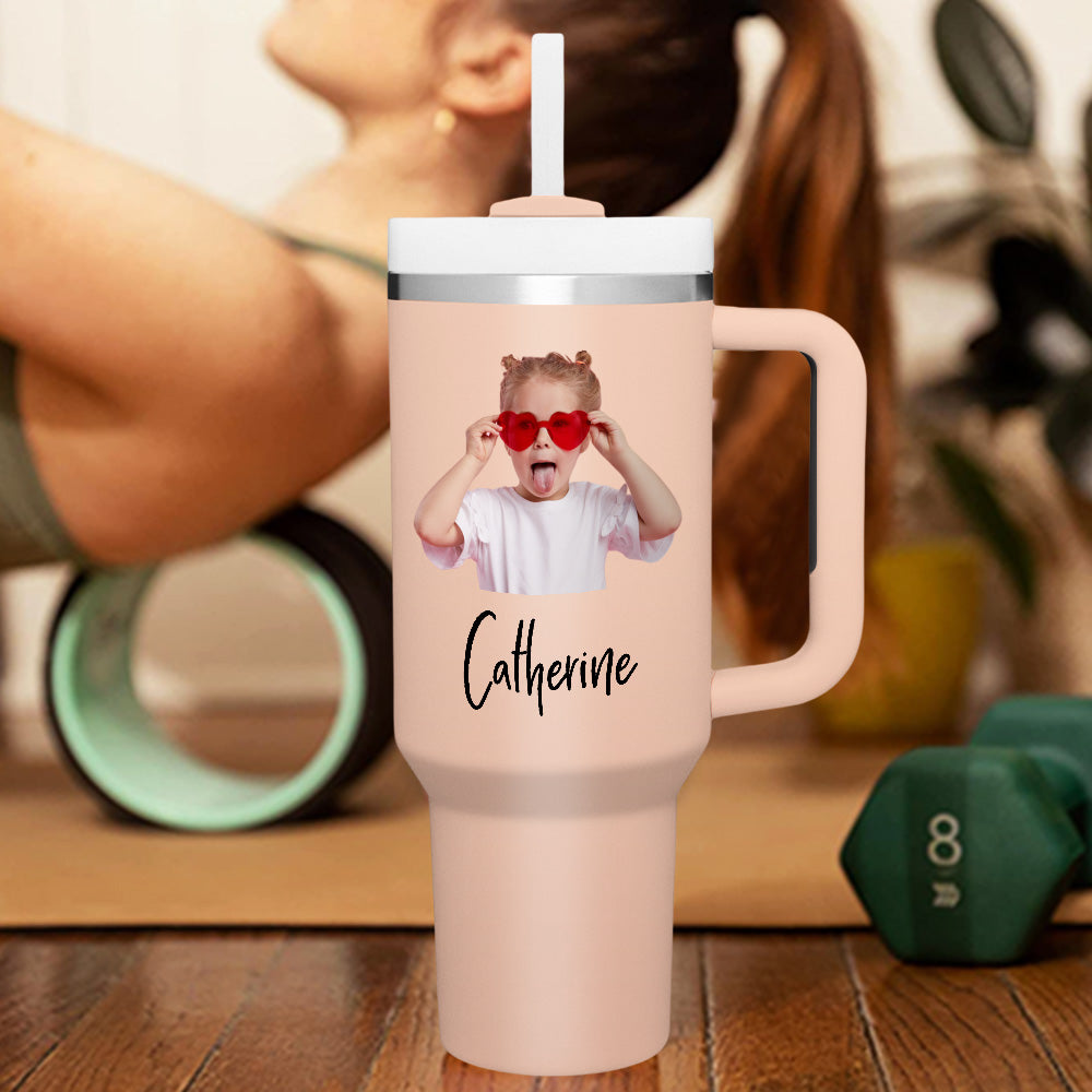 Personalized Text 40oz Insulated Mug with Handle and Straw Stainless Steel Custom Travel Cup Gift for
