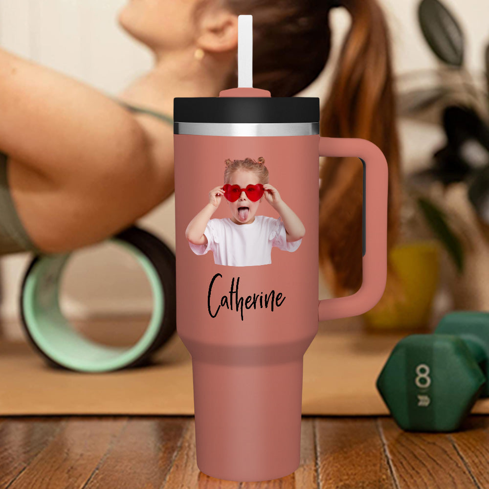Personalized Text 40oz Insulated Mug with Handle and Straw Stainless Steel Custom Travel Cup Gift for