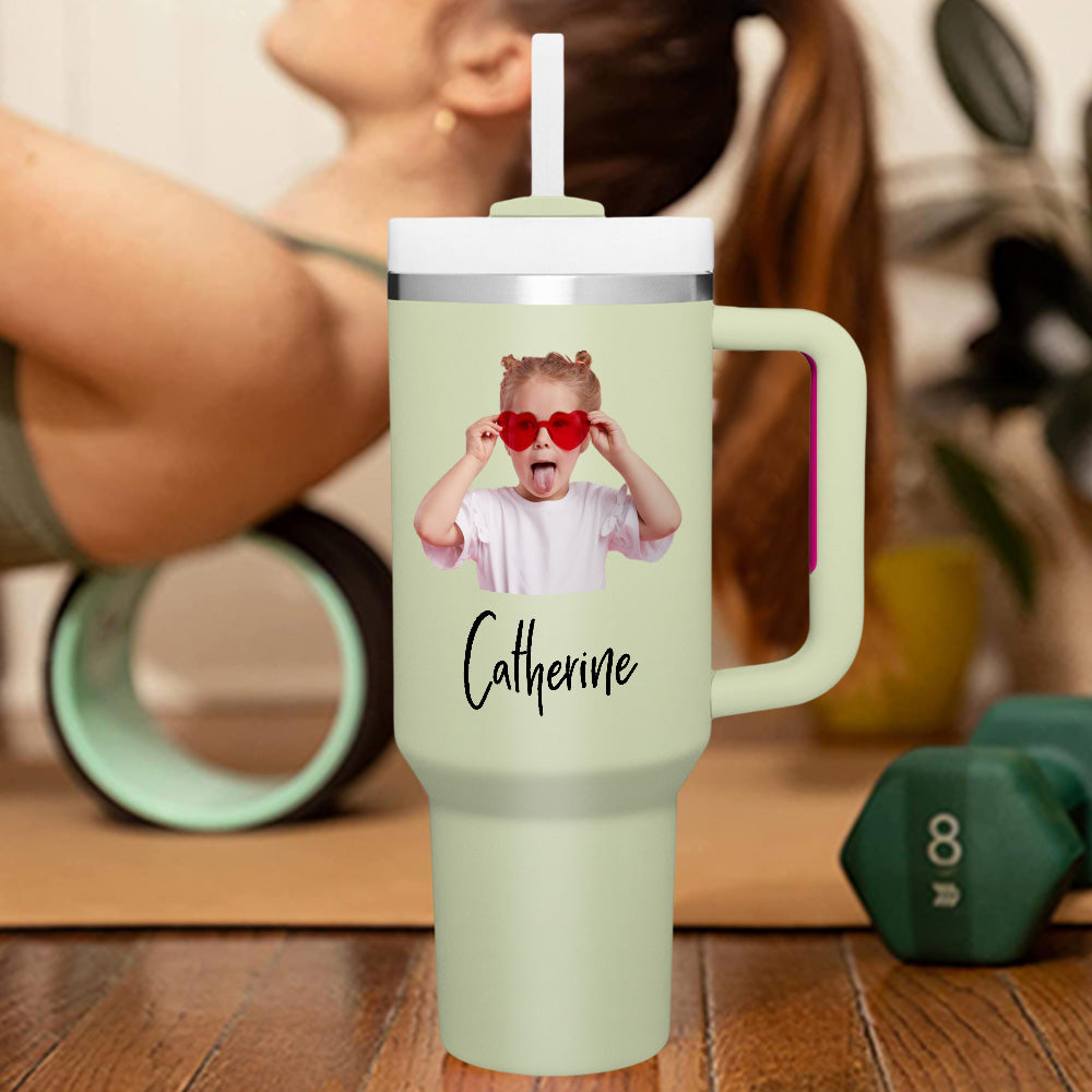 Personalized Text 40oz Insulated Mug with Handle and Straw Stainless Steel Custom Travel Cup Gift for