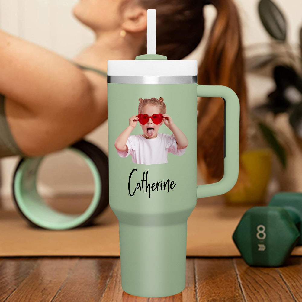 Personalized Text 40oz Insulated Mug with Handle and Straw Stainless Steel Custom Travel Cup Gift for