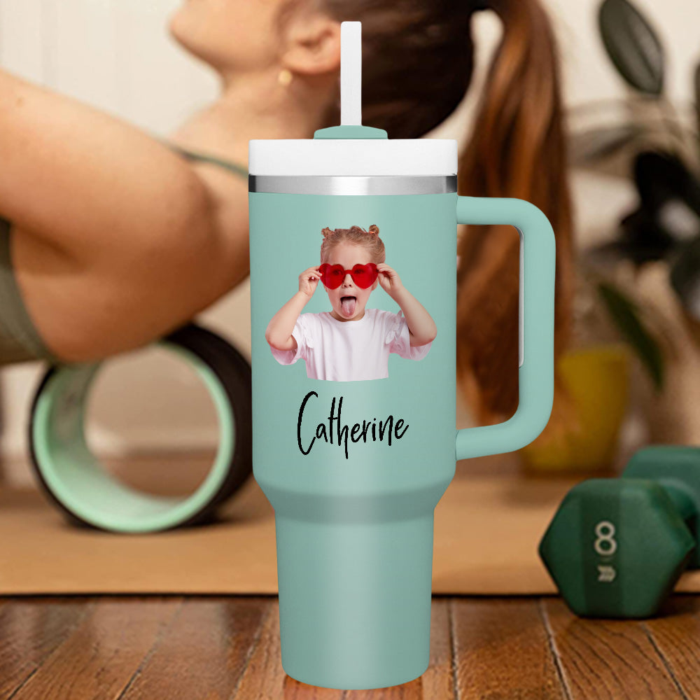 Personalized Text 40oz Insulated Mug with Handle and Straw Stainless Steel Custom Travel Cup Gift for
