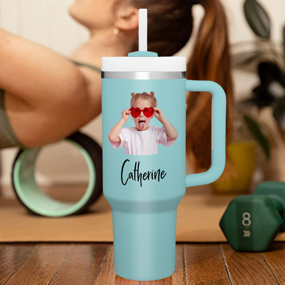 Personalized Text 40oz Insulated Mug with Handle and Straw Stainless Steel Custom Travel Cup Gift for