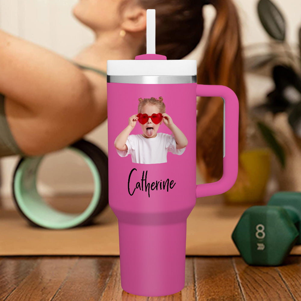 Personalized Text 40oz Insulated Mug with Handle and Straw Stainless Steel Custom Travel Cup Gift for