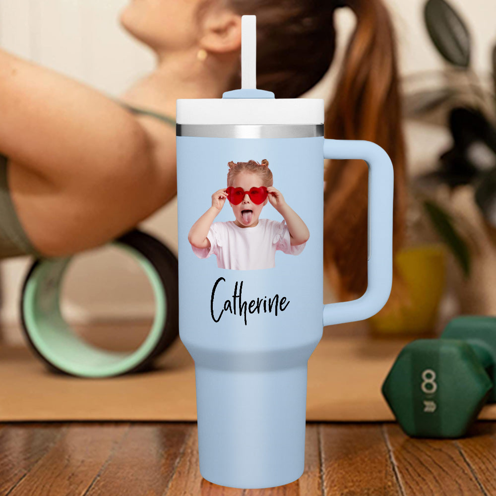 Personalized Text 40oz Insulated Mug with Handle and Straw Stainless Steel Custom Travel Cup Gift for