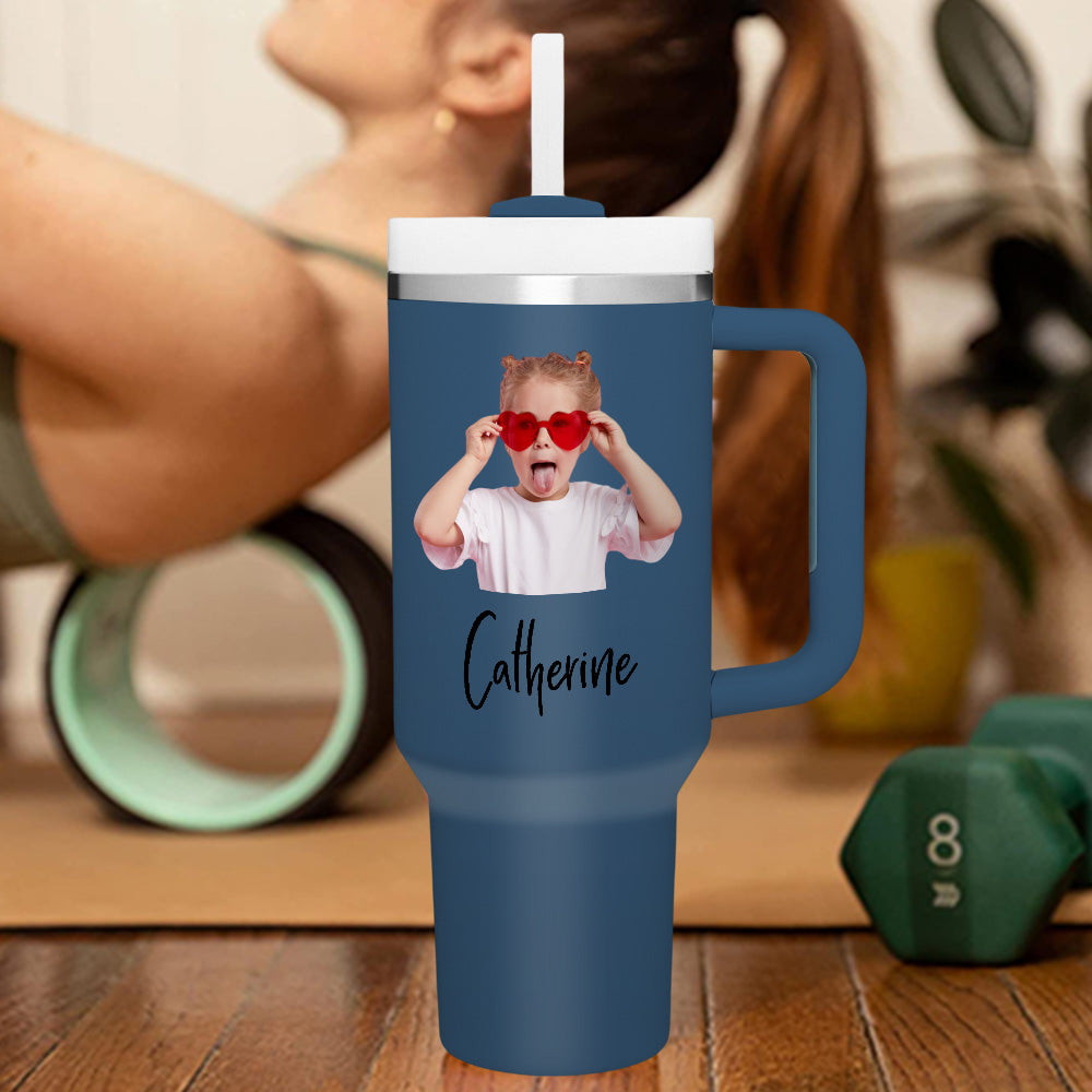 Personalized Text 40oz Insulated Mug with Handle and Straw Stainless Steel Custom Travel Cup Gift for