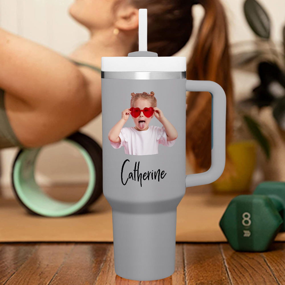 Personalized Text 40oz Insulated Mug with Handle and Straw Stainless Steel Custom Travel Cup Gift for