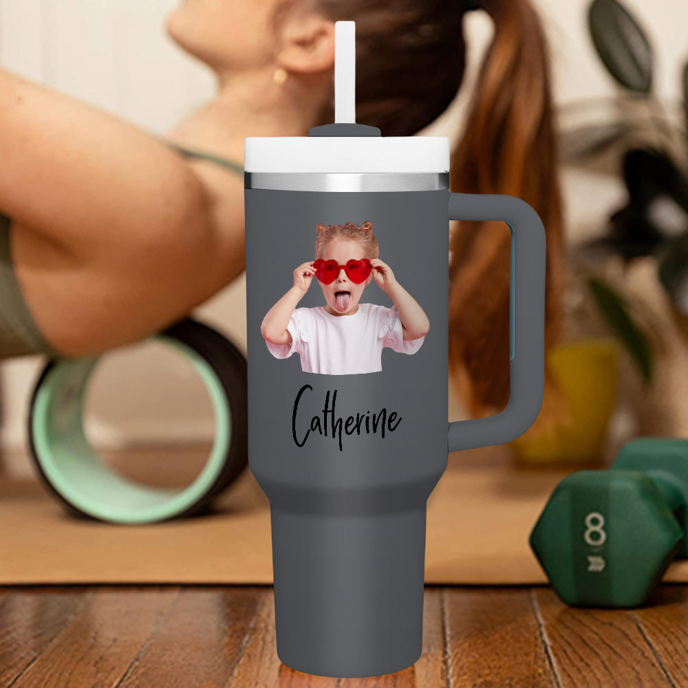 Personalized Text 40oz Insulated Mug with Handle and Straw Stainless Steel Custom Travel Cup Gift for