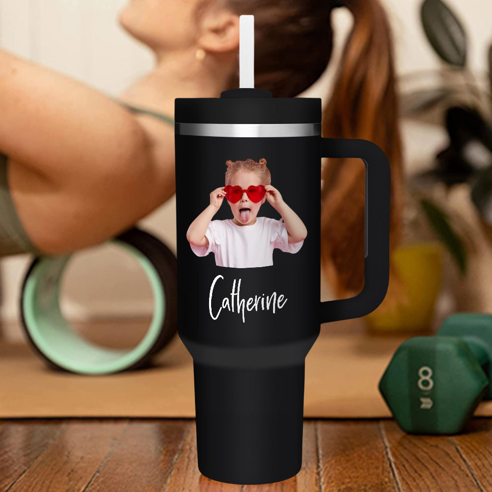 Personalized Text 40oz Insulated Mug with Handle and Straw Stainless Steel Custom Travel Cup Gift for