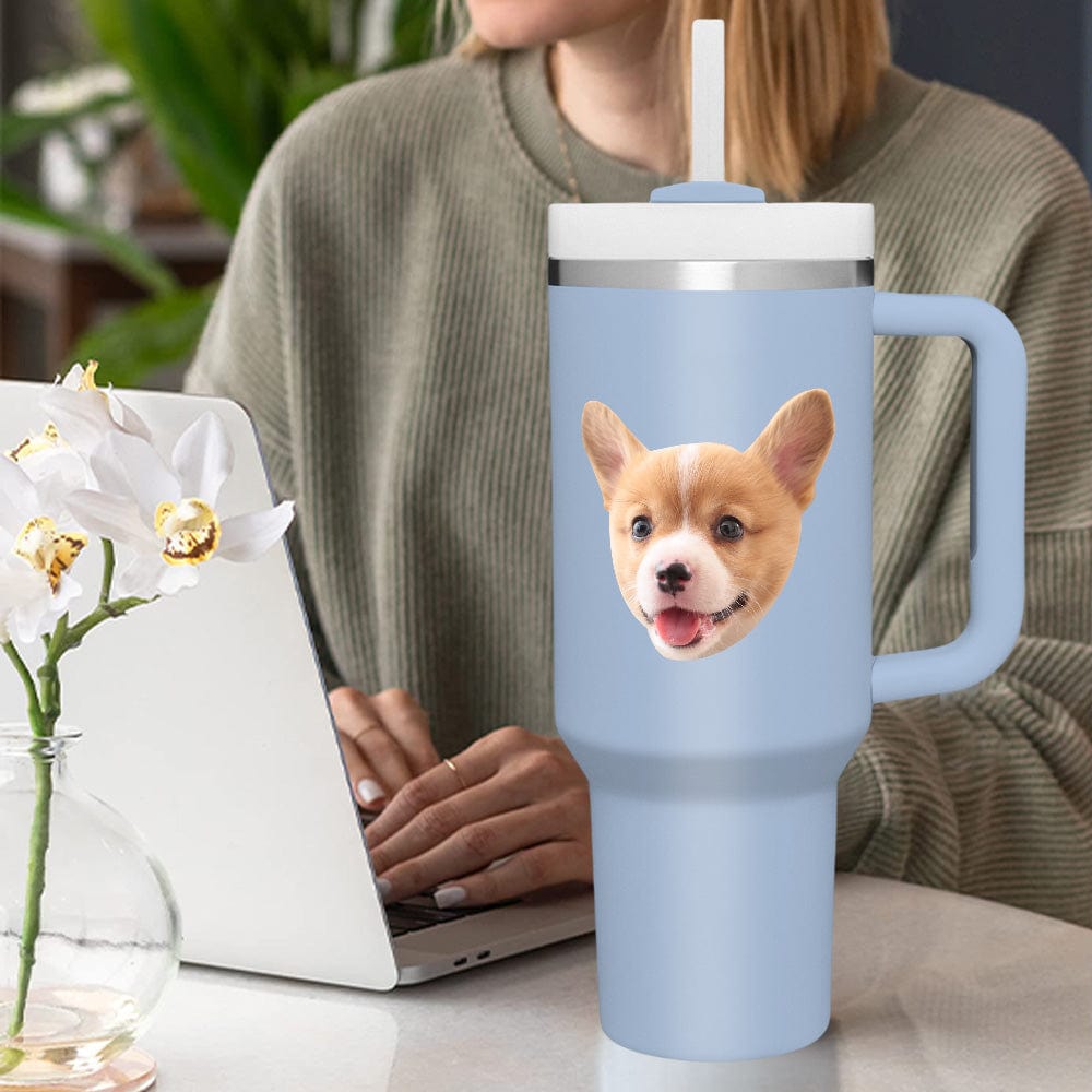Custom Face 40oz Insulated Mug with Handle and Straw Stainless Steel Custom Travel Cup Gift for Family