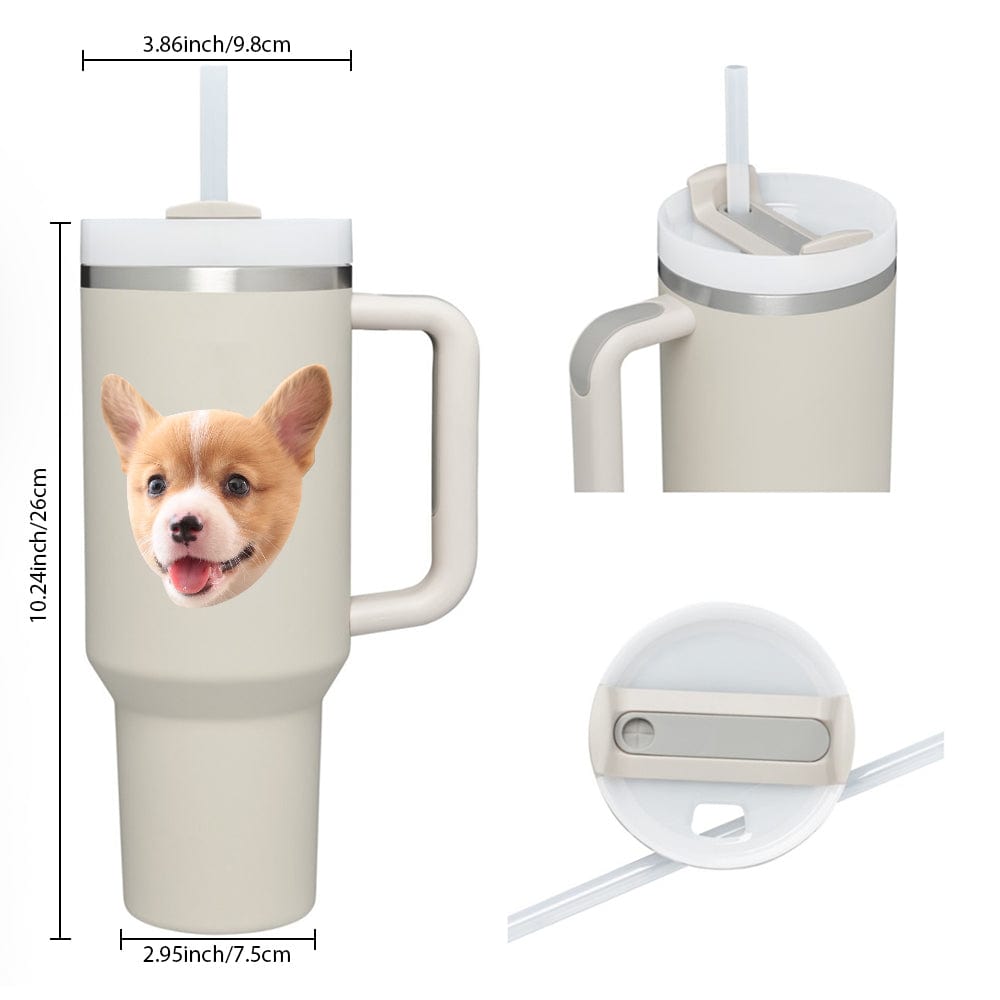 Custom Face 40oz Insulated Mug with Handle and Straw Stainless Steel Custom Travel Cup Gift for Family