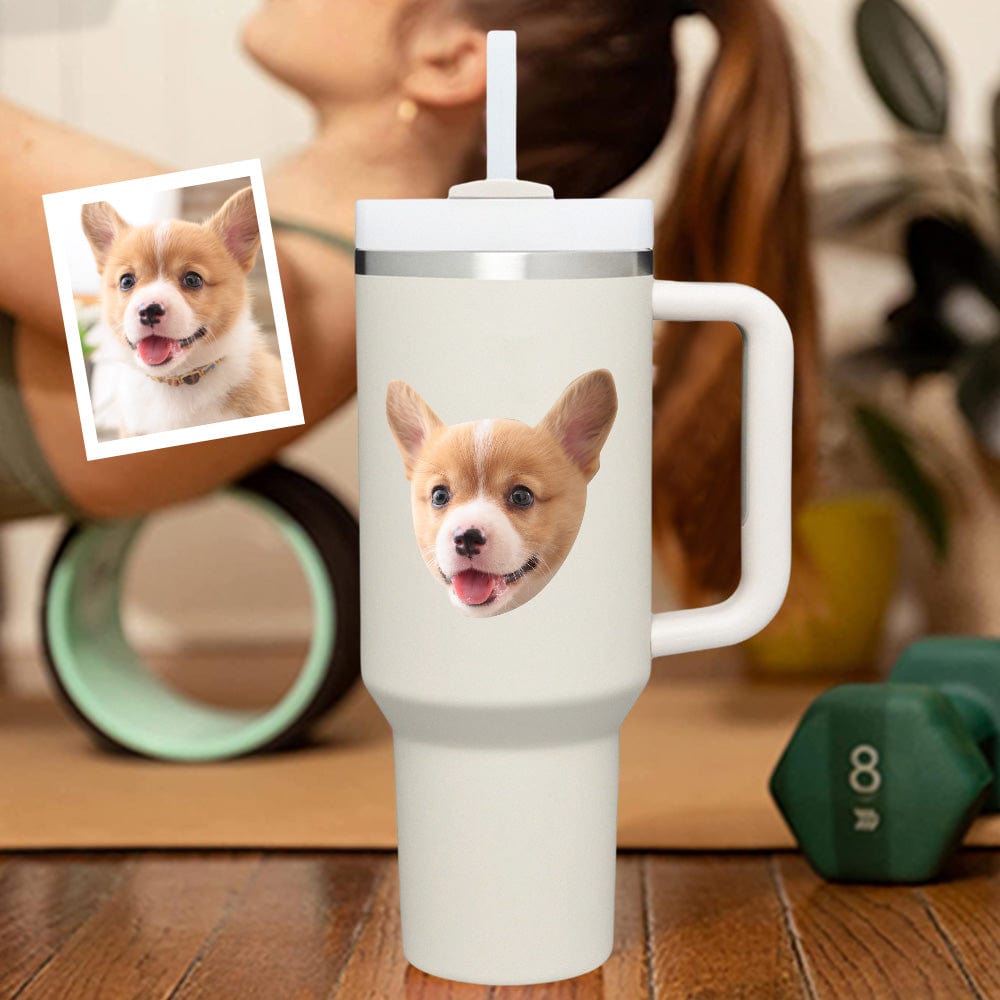 Custom Face 40oz Insulated Mug with Handle and Straw Stainless Steel Custom Travel Cup Gift for Family