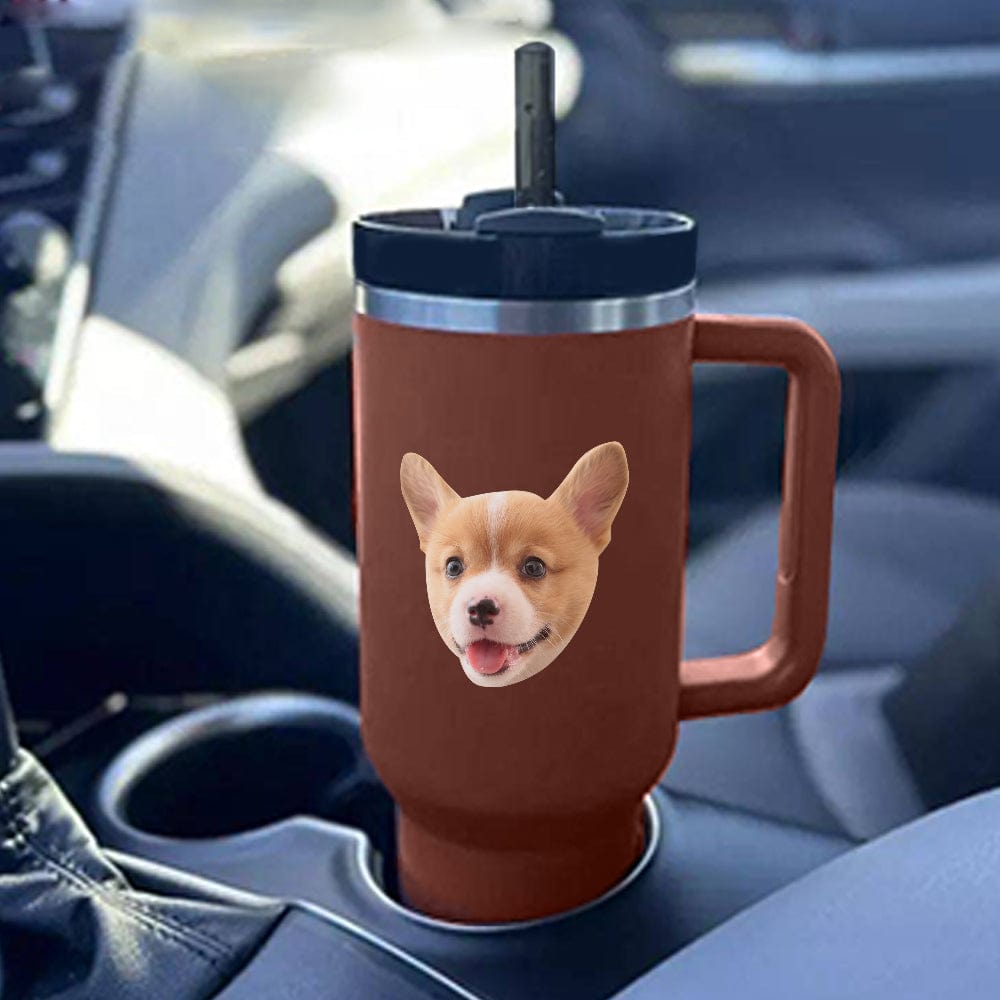 Custom Face 40oz Insulated Mug with Handle and Straw Stainless Steel Custom Travel Cup Gift for Family