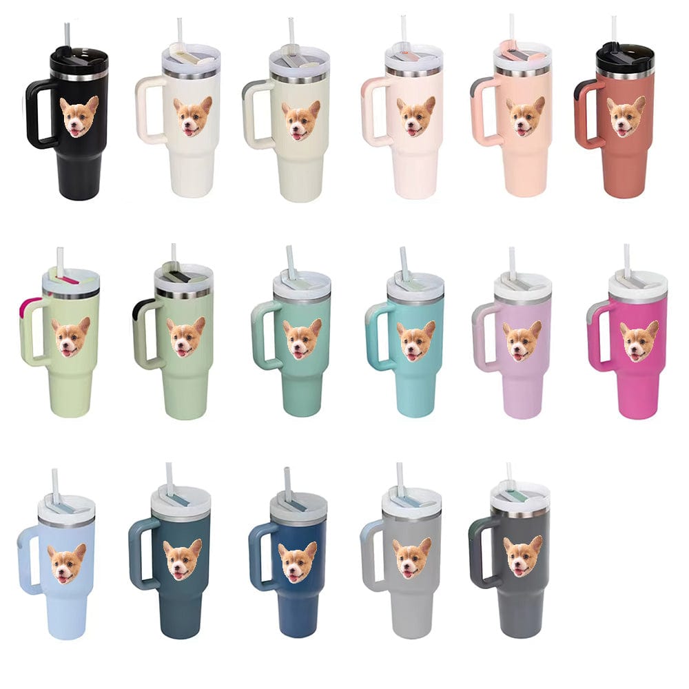 Custom Face 40oz Insulated Mug with Handle and Straw Stainless Steel Custom Travel Cup Gift for Family