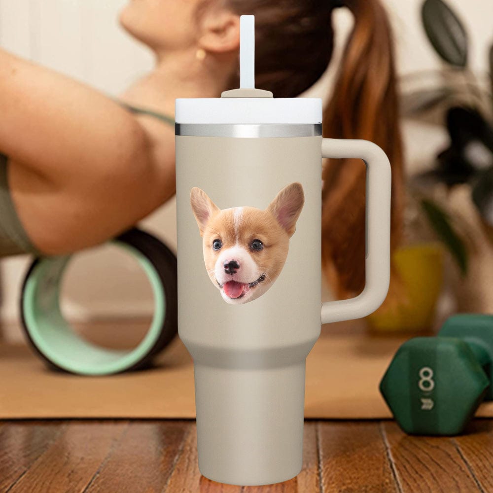 Custom Face 40oz Insulated Mug with Handle and Straw Stainless Steel Custom Travel Cup Gift for Family
