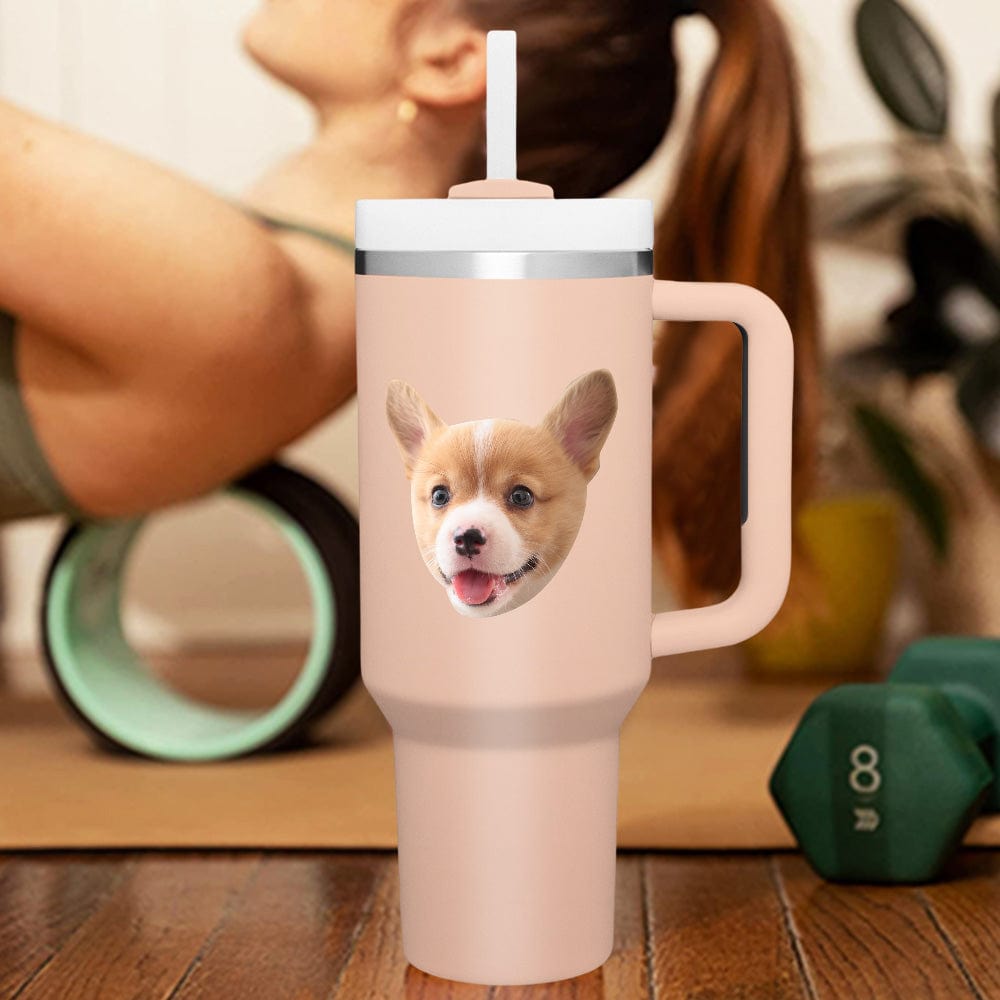 Custom Face 40oz Insulated Mug with Handle and Straw Stainless Steel Custom Travel Cup Gift for Family