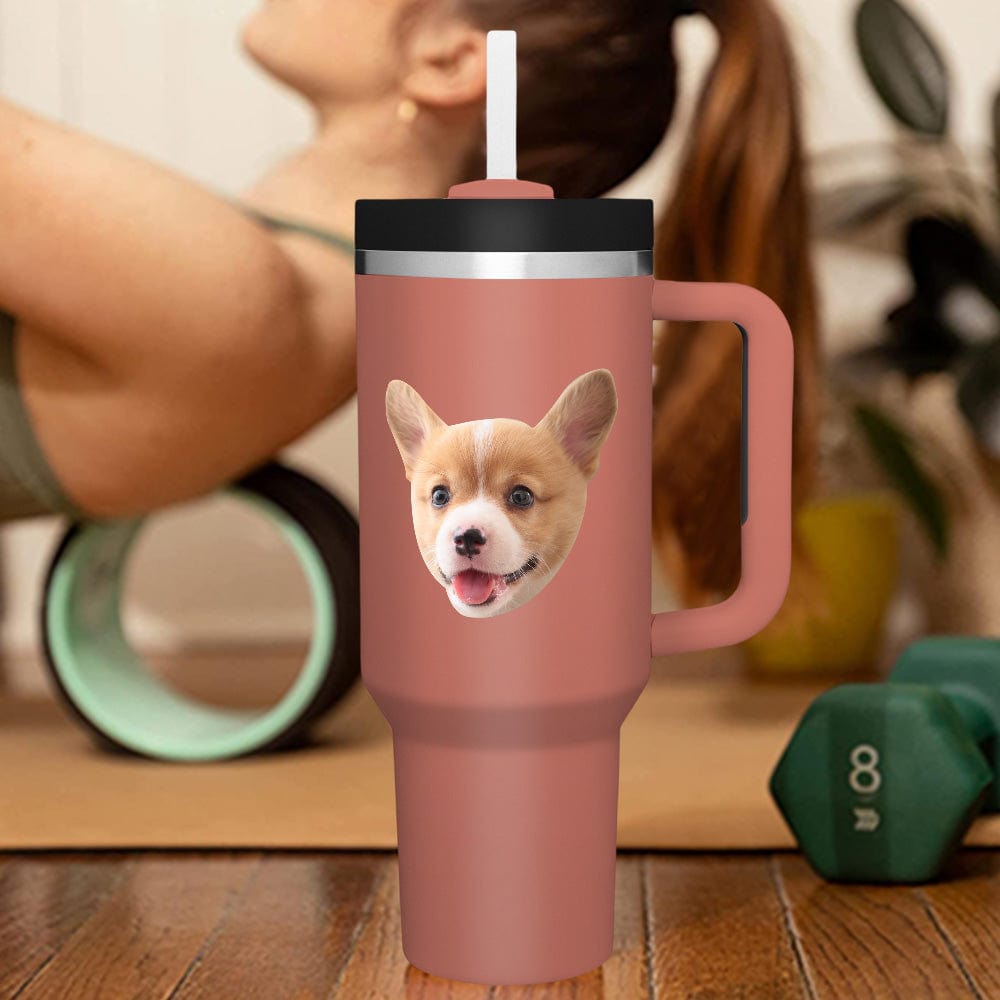 Custom Face 40oz Insulated Mug with Handle and Straw Stainless Steel Custom Travel Cup Gift for Family