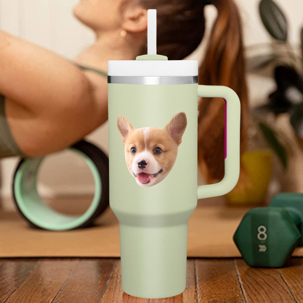 Custom Face 40oz Insulated Mug with Handle and Straw Stainless Steel Custom Travel Cup Gift for Family
