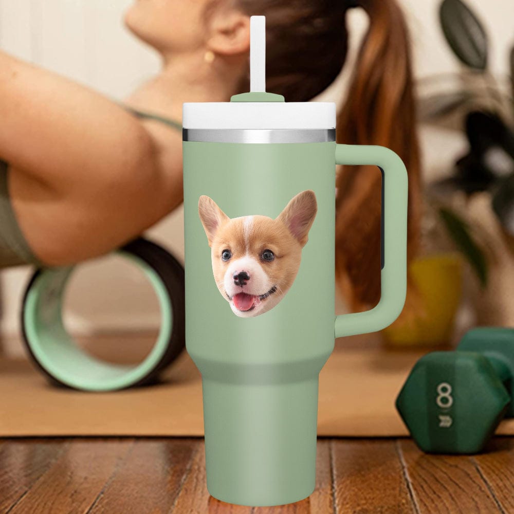 Custom Face 40oz Insulated Mug with Handle and Straw Stainless Steel Custom Travel Cup Gift for Family