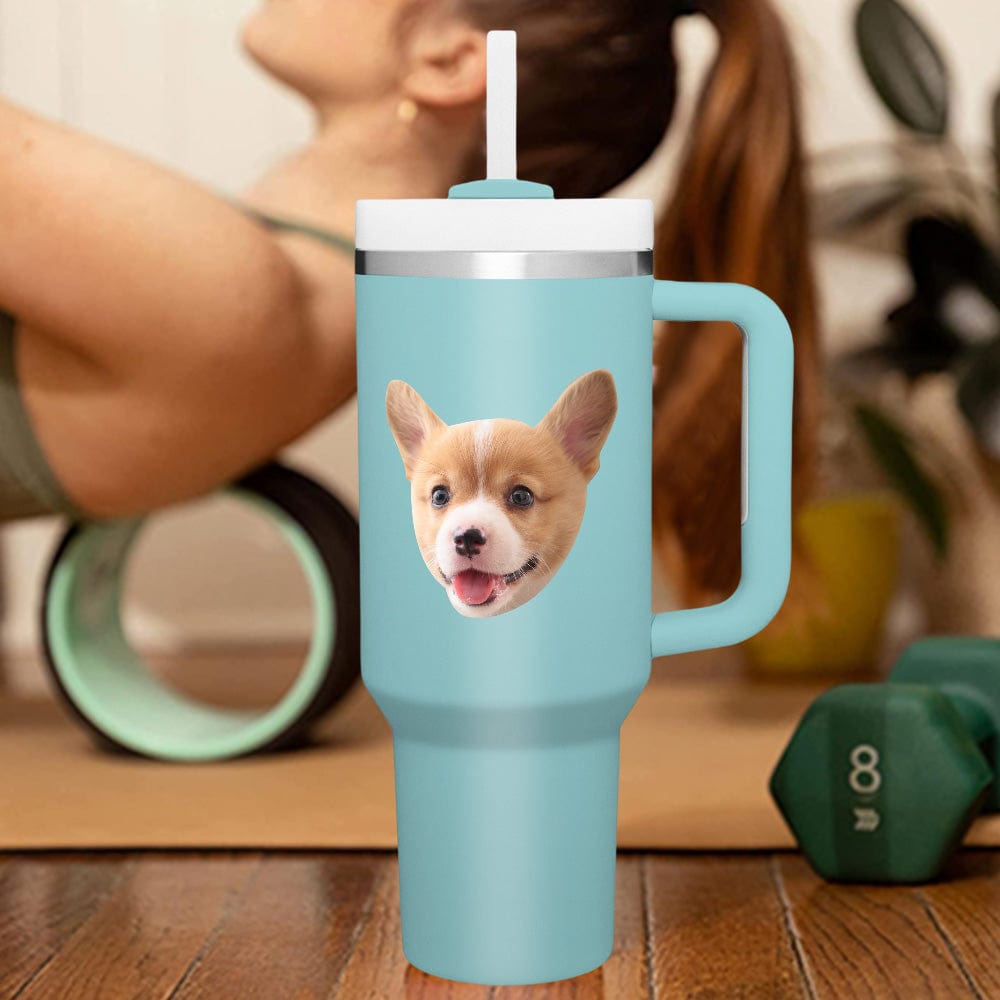 Custom Face 40oz Insulated Mug with Handle and Straw Stainless Steel Custom Travel Cup Gift for Family