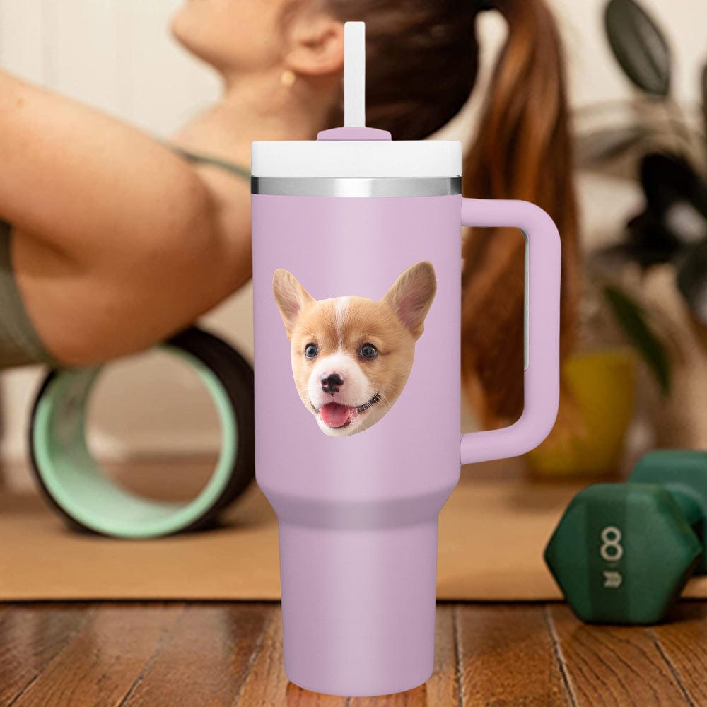 Custom Face 40oz Insulated Mug with Handle and Straw Stainless Steel Custom Travel Cup Gift for Family