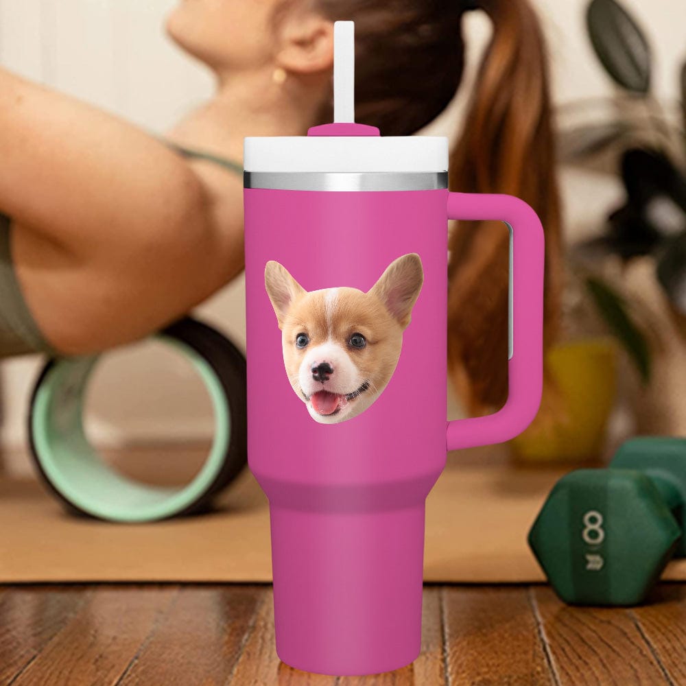 Custom Face 40oz Insulated Mug with Handle and Straw Stainless Steel Custom Travel Cup Gift for Family