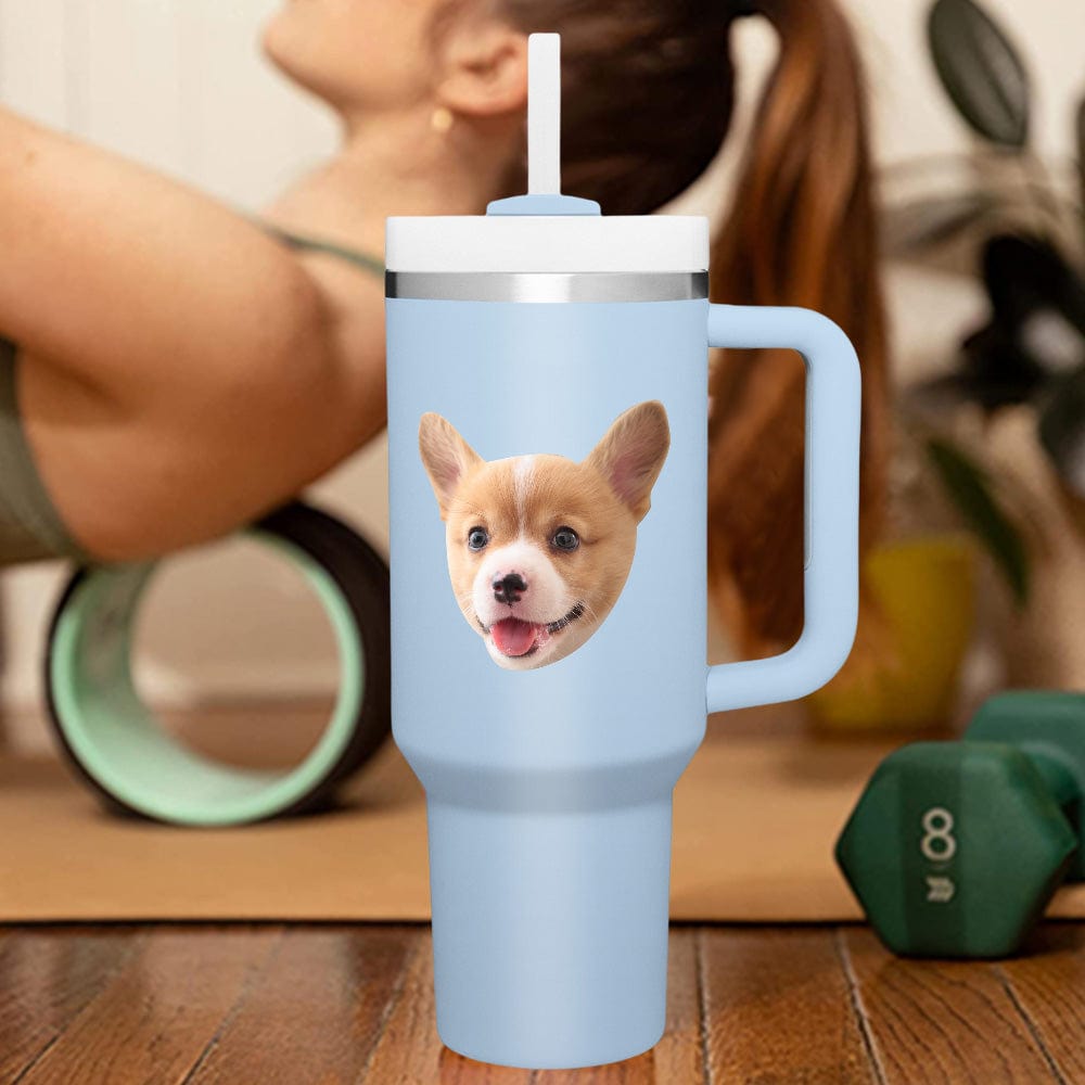 Custom Face 40oz Insulated Mug with Handle and Straw Stainless Steel Custom Travel Cup Gift for Family