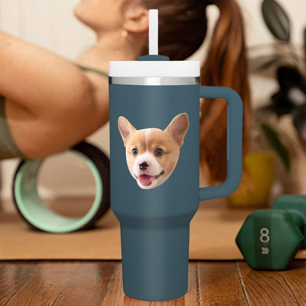 Custom Face 40oz Insulated Mug with Handle and Straw Stainless Steel Custom Travel Cup Gift for Family