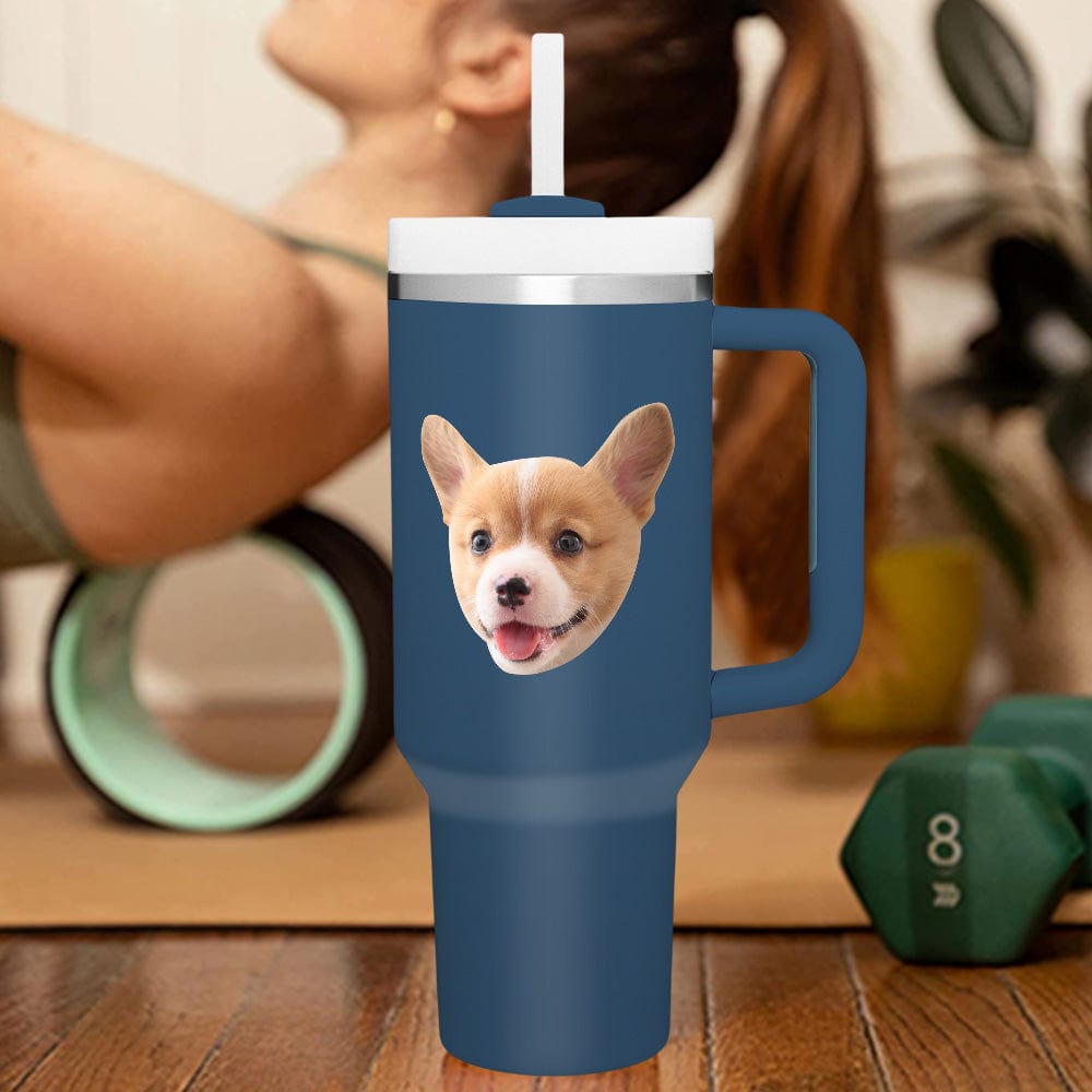 Custom Face 40oz Insulated Mug with Handle and Straw Stainless Steel Custom Travel Cup Gift for Family