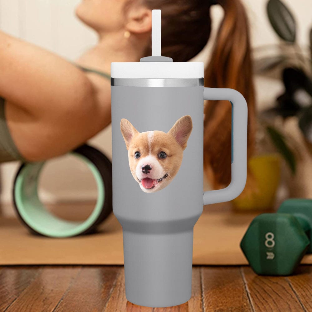 Custom Face 40oz Insulated Mug with Handle and Straw Stainless Steel Custom Travel Cup Gift for Family
