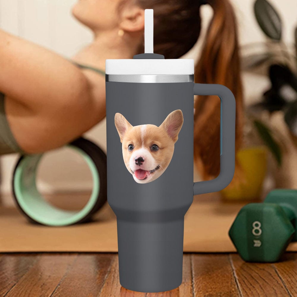 Custom Face 40oz Insulated Mug with Handle and Straw Stainless Steel Custom Travel Cup Gift for Family