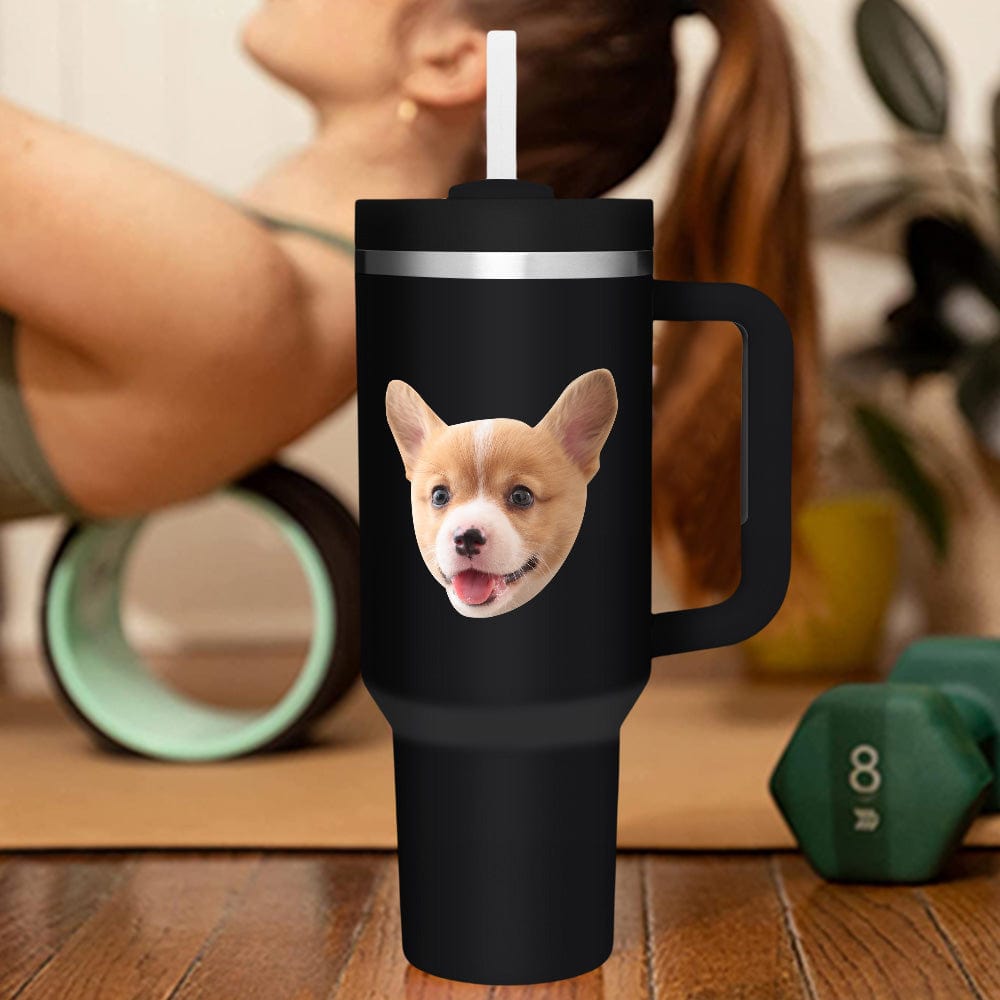 Custom Face 40oz Insulated Mug with Handle and Straw Stainless Steel Custom Travel Cup Gift for Family
