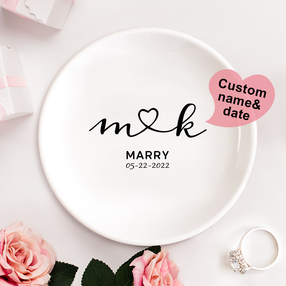 Personalized Engagement Ring Dish Custom Wedding Ring Dish Ceramic Jewelry Dish Ring Holder Bridesmaid Gift