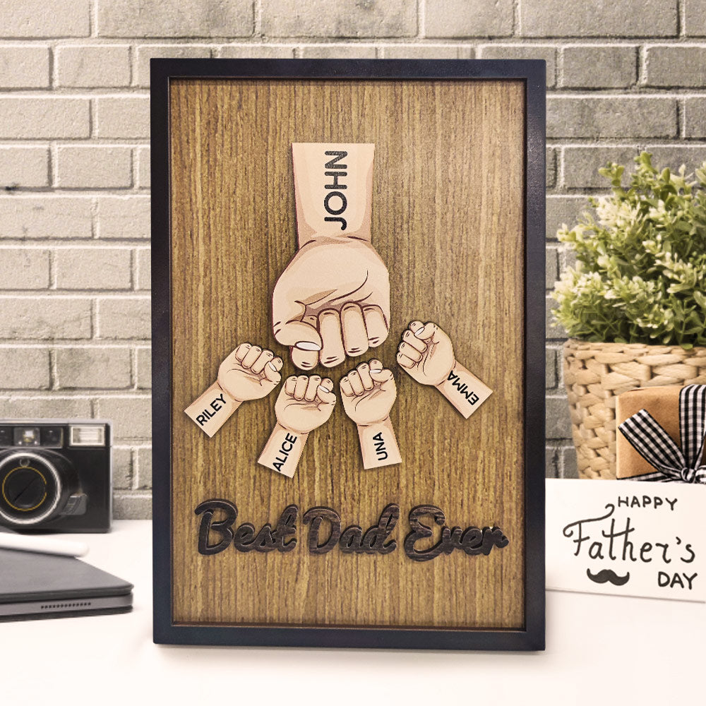Personalized Father's Day Fist Bump Sign with Name Wooden Plaque Decor Gift for Dad
