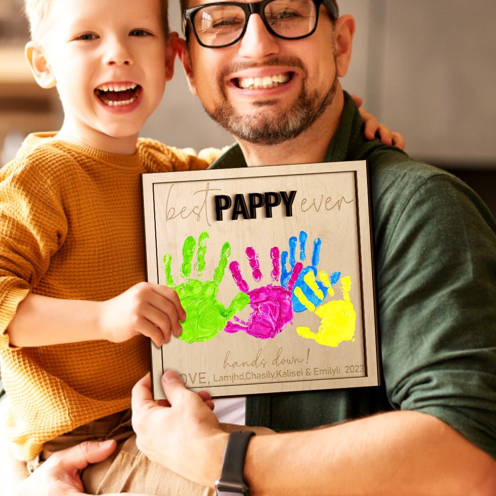 Custom Wooden Handprint Sign Personalized Father's Day DIY Hands Down Plaque Gifts