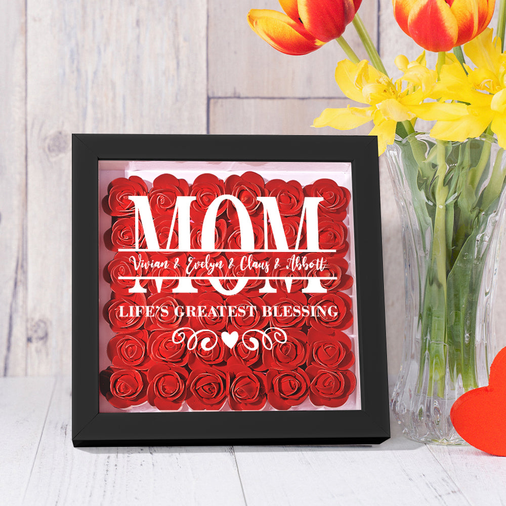 Custom Flower Shadow Box Personalized Name Flower Shadowbox Frame Mother's Day Gift