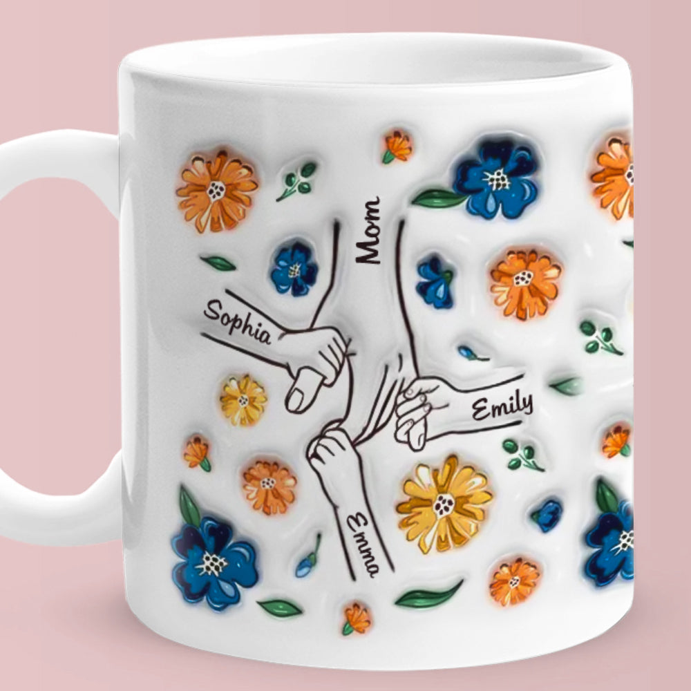 Hold My Hand Hold My Heart Family Personalized Custom 3D Inflated Effect Printed Mug - Perfect Mother's