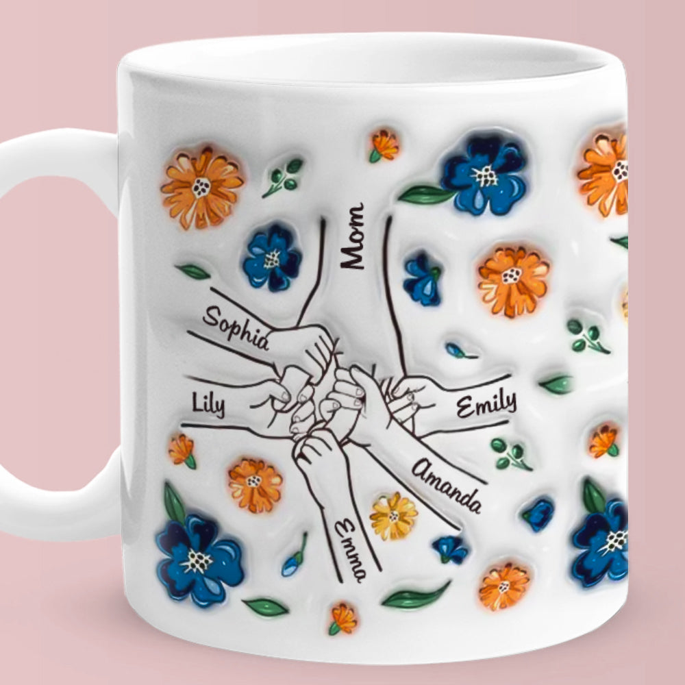 Hold My Hand Hold My Heart Family Personalized Custom 3D Inflated Effect Printed Mug - Perfect Mother's