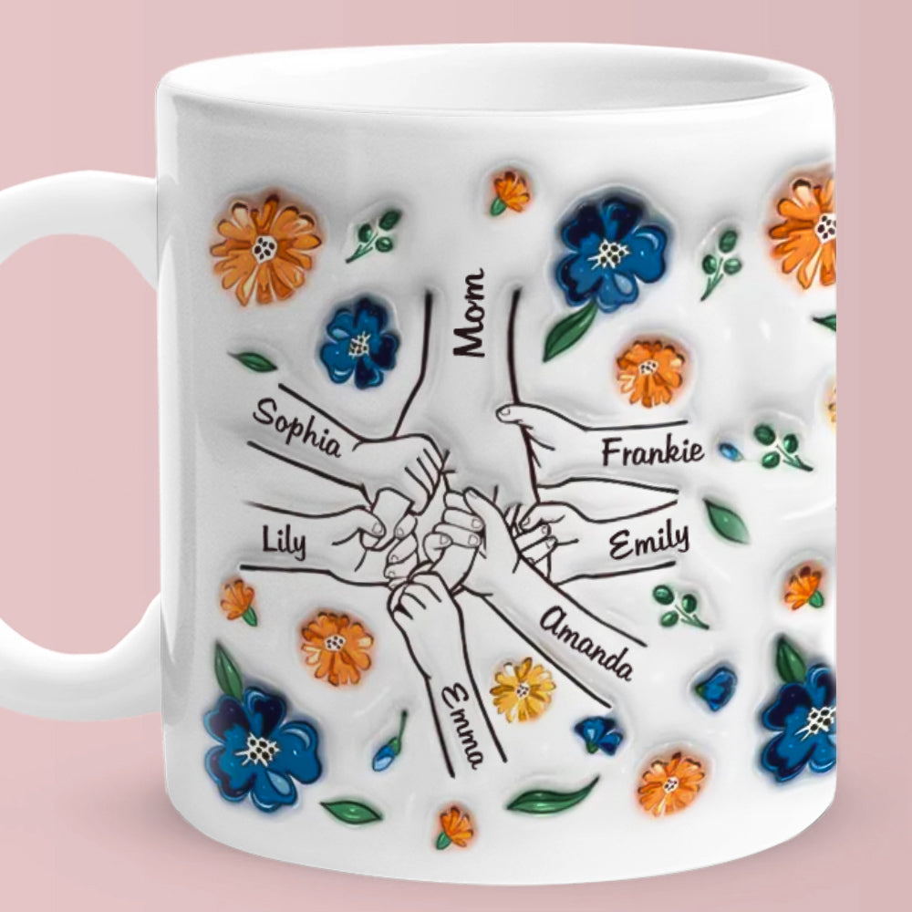 Hold My Hand Hold My Heart Family Personalized Custom 3D Inflated Effect Printed Mug - Perfect Mother's