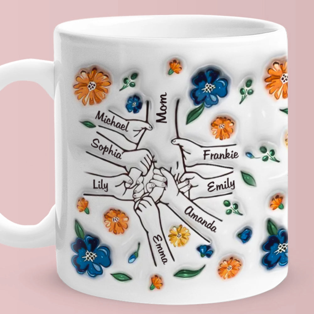Hold My Hand Hold My Heart Family Personalized Custom 3D Inflated Effect Printed Mug - Perfect Mother's