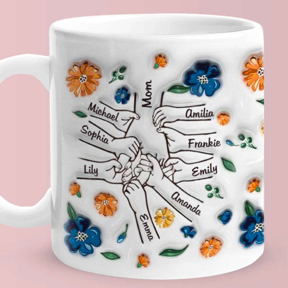 Hold My Hand Hold My Heart Family Personalized Custom 3D Inflated Effect Printed Mug - Perfect Mother's