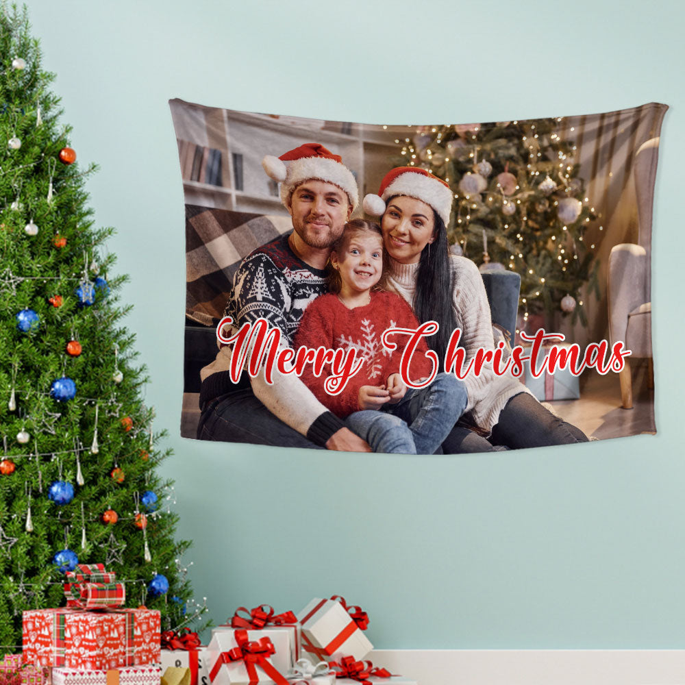 Custom Family Photo Christmas Tapestry Wall Decor Hanging Painting Christmas Gift