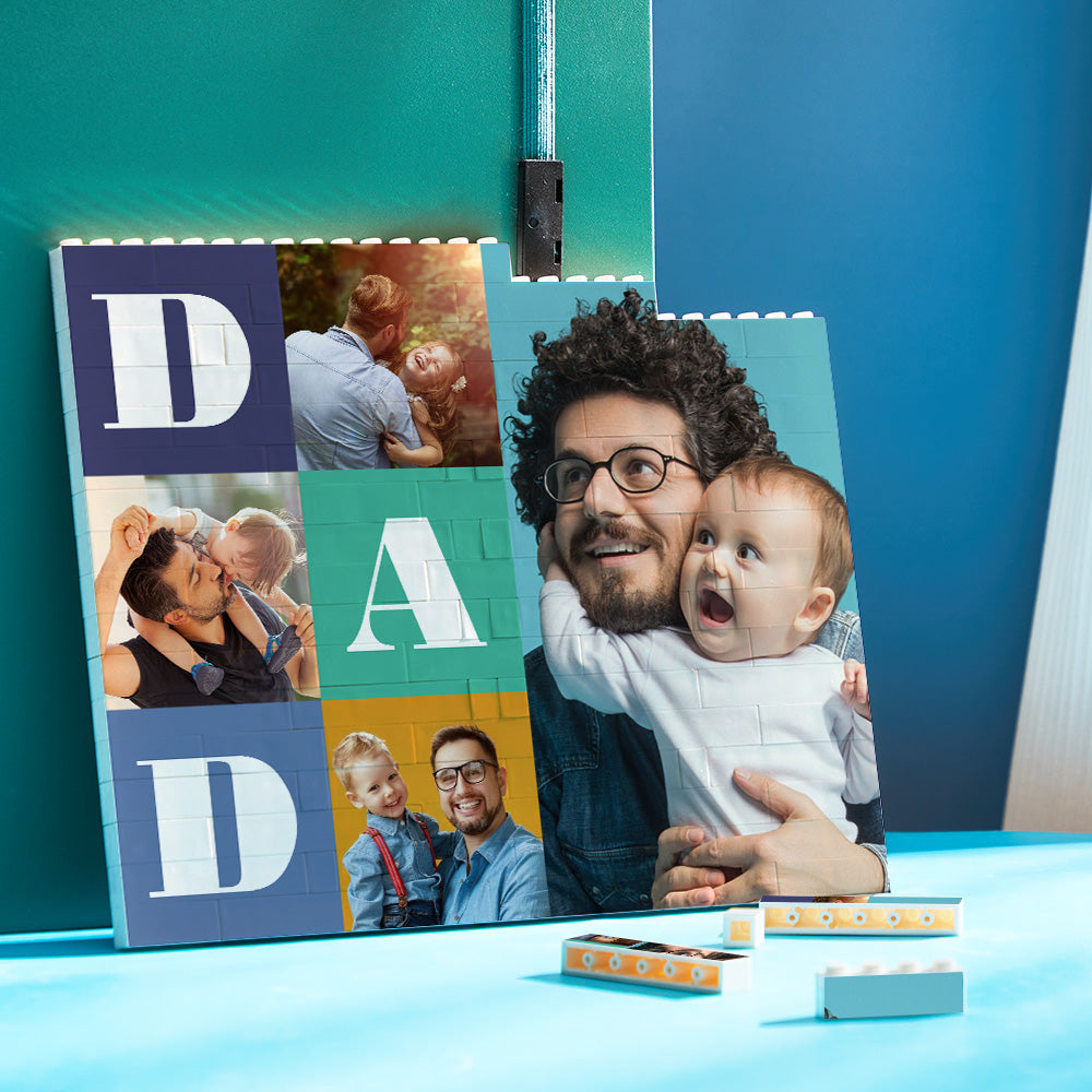 Custom Building Block Puzzle Horizontal Trio Photo Brick Father's Day Gift
