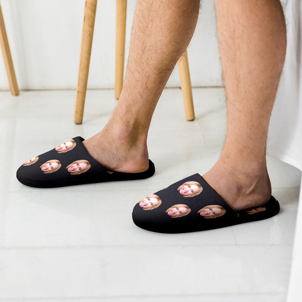 Custom Face Women's and Men's Slippers Personalized Casual House Shoes Indoor Outdoor Bedroom Cotton Slippers